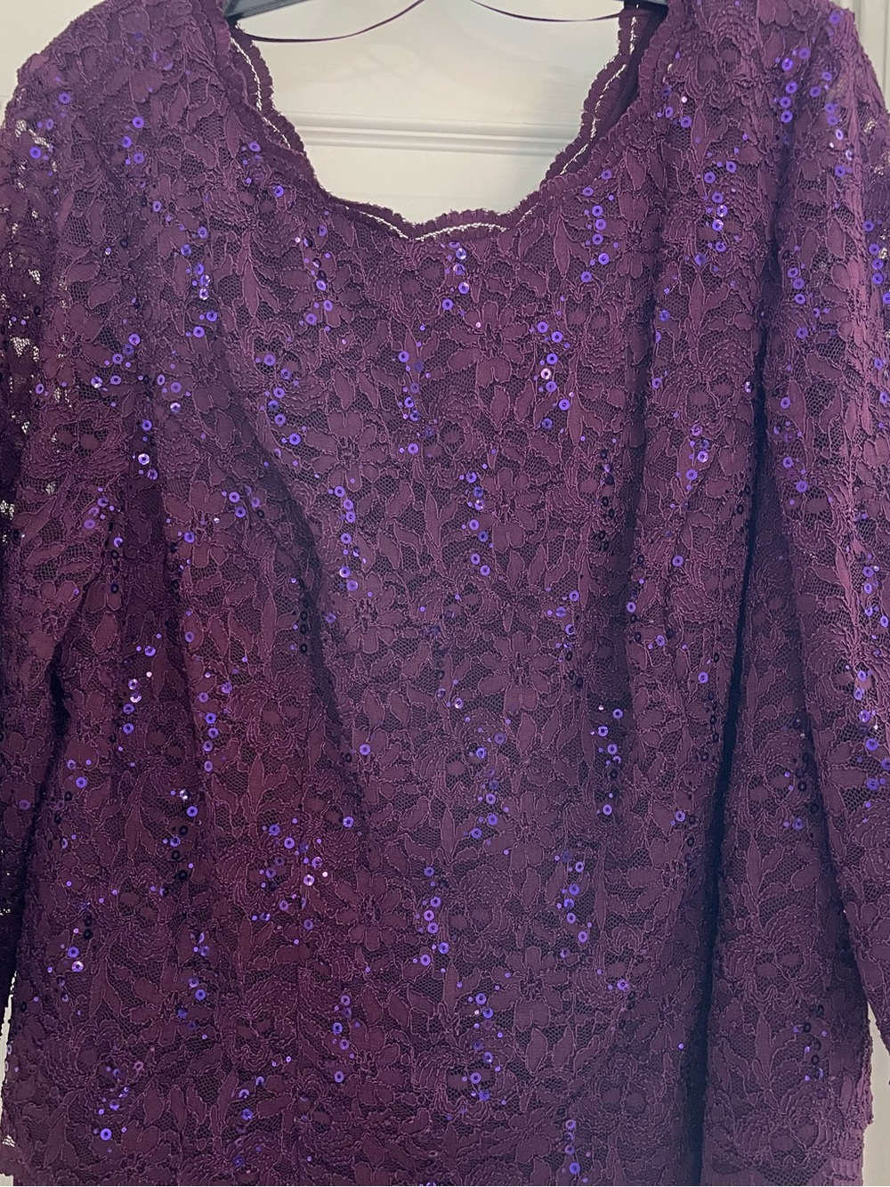 Elegant Sequined Lace and Chiffon Evening Gown in Deep Plum